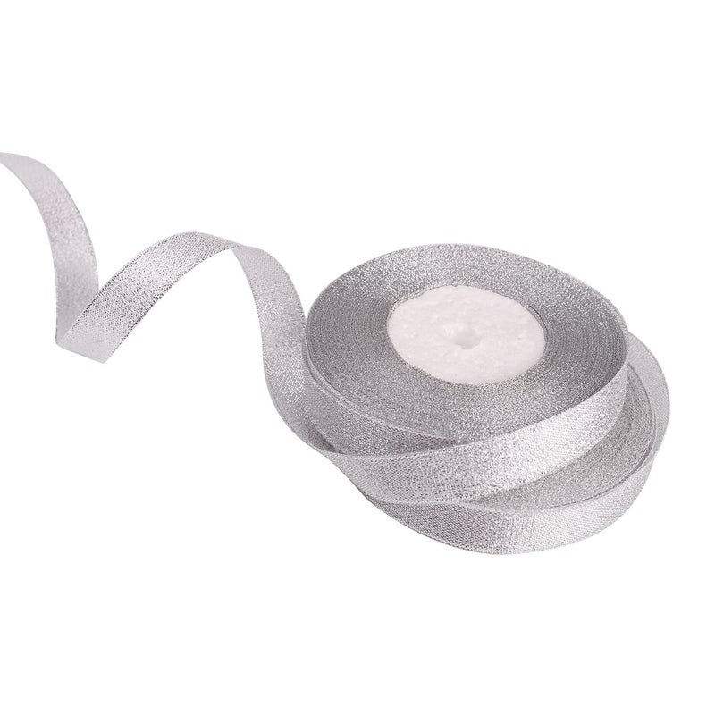 Feyarl Glitter Metallic Silver Ribbon 5/8-inch Wide Premium Sparkly Ribbon Gift Crafters Sewing Ribbon Wedding Party Brithday Wrap Card Making Hair Bows Floral Projects Ribbon (Silver) - Image 3